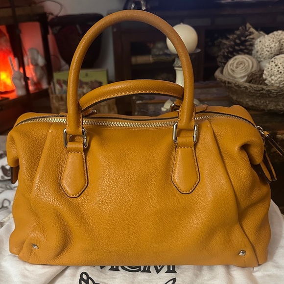 MCM Women's Satchel in Vibrant Orange - Picture 8 of 15